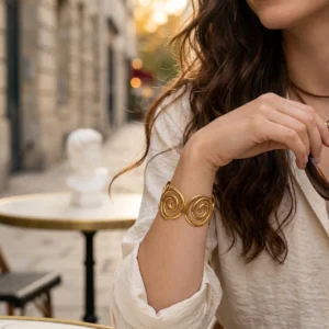 Alternative view of Brazalete “Swirl” en Acero Inoxidable Dorado