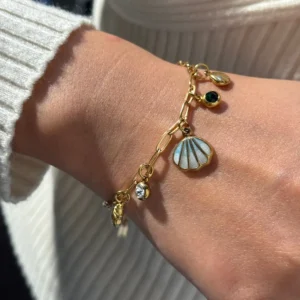 Pulsera de Charms “Coralina” con Zirconia en Acero Inoxidable Dorado