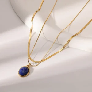 Collar “Polaris” con Lapislázuli (Piedra Natural) en Acero Inoxidable y Chapado en Oro de 18K