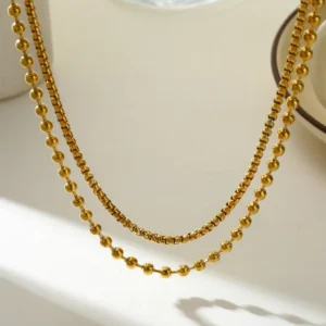 Collar de Cadena Doble “Vinculum” en Acero Inoxidable y Chapado en Oro de 18K