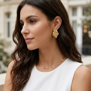 Alternative view of Aretes “Aveline” en Acero Inoxidable Dorado