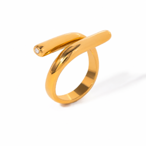Anillo “Vínvulo” con Zirconia en Acero Inoxidable y Chapado en Oro de 18K