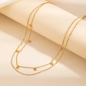 Alternative view of Collar de Cadena Doble “Estelle” en Acero Inoxidable Dorado