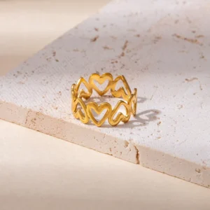 Anillo "Chain of Hearts" de Acero Inoxidable y Chapado en Oro de 18K
