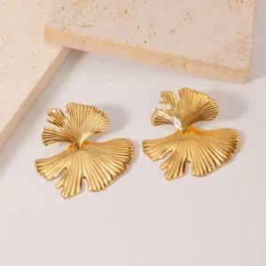 Alternative view of Aretes "Ginkgo" en Acero Inoxidable Dorado