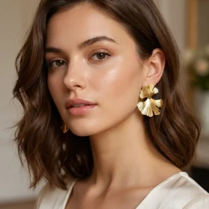 Aretes "Ginkgo" en Acero Inoxidable Dorado
