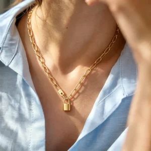 Collar "Love Lock" en Acero inoxidable y Chapado en Oro de 18K