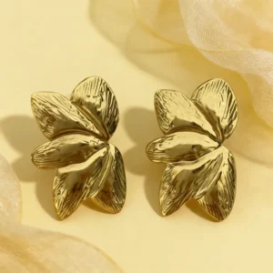Aretes Statement "Follaje" en Acero Inoxidable Dorado