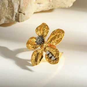 Anillo de Cóctel "Fiore" en Acero inoxidable y Chapado en Oro de 18K