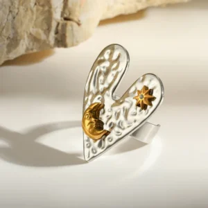 Anillo de Cóctel “Selene” en Acero inoxidable y Chapado en Oro de 18K