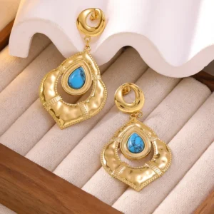 Alternative view of Aretes Largos "Alladin" con Turquesa en Acero Inoxidable y Chapado en Oro