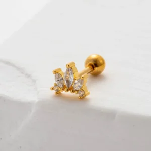 Arete Stud para Cartílago “Crown” con Zirconia en Acero Inoxidable Dorado (1 pza)
