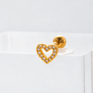 Arete Stud para Cartílago "Heart" con Zirconia en acero Inoxidable Dorado (1 pza)