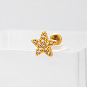 Arete Stud para Cartílago "Twinkle" con Zirconia en acero Inoxidable Dorado (1 pza)