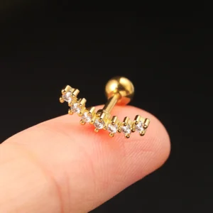 Arete Stud para Cartílago “Vía Láctea” con Zirconia en Acero Inoxidable Dorado (1 pza)