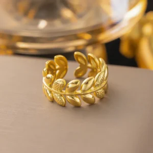 Anillo "Laurel" en Acero Inoxidable y Chapado en Oro