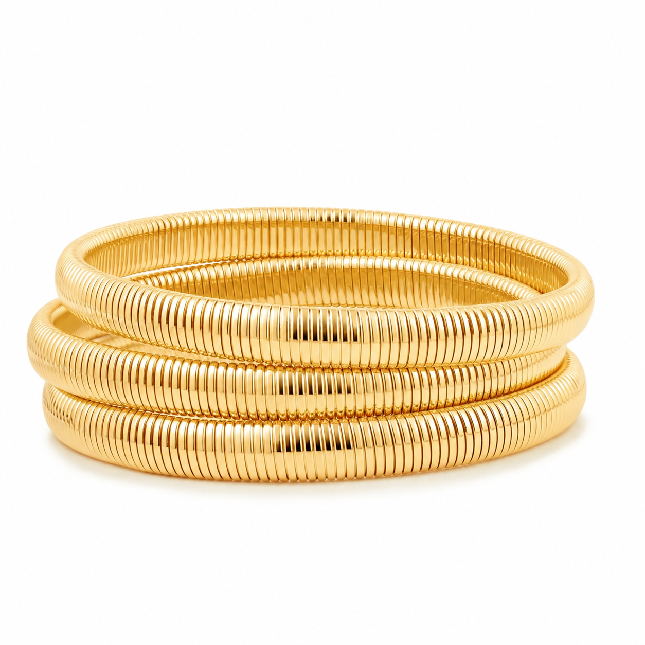 Set de Tres Pulseras "Borneo" en Acero Inoxidable y Chapado en Oro de 18K