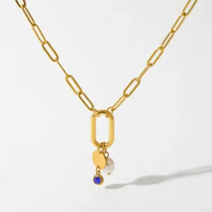 Collar "Azzure" con Perla Natural de Agua Dulce en Acero Inoxidable y Chapado en Oro de 18K