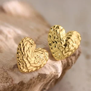 Aretes "Roped Heart" en Acero Inoxidable y Chapado en Oro de 16K