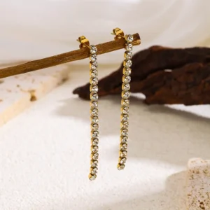 Aretes Largos "Lightning" con Rhinestones en Acero Inoxidable de Titanio