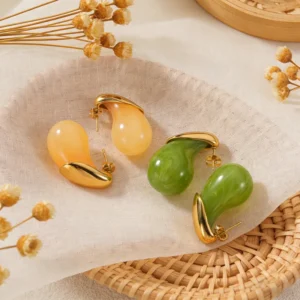 Alternative view of Aretes "Poire"en Acero Inoxidable y Chapado en Oro de 18K