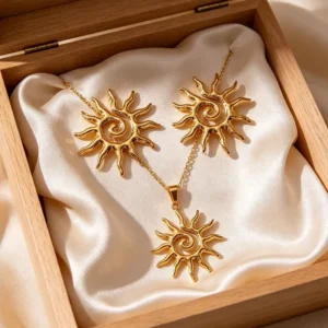 Set de Collar y Aretes "Sunny" en Acero Inoxidable y Chapado en Oro