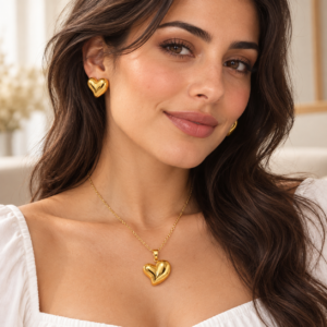 Alternative view of Set de Aretes y Collar “Love” en Acero Inoxidable y Chapado en Oro